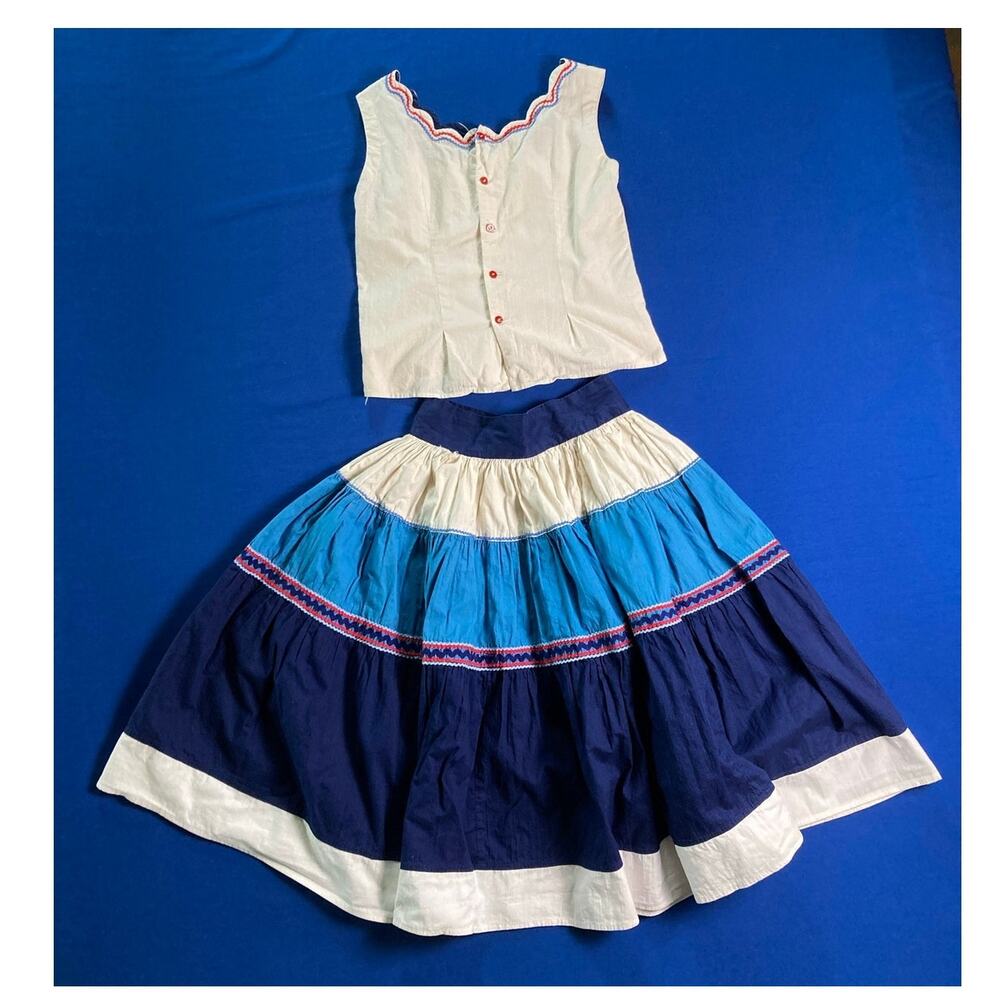 Vintage 50's 60's Tiered Skirt w/ Button Up Sleeveless Top Girls Teens Colorful